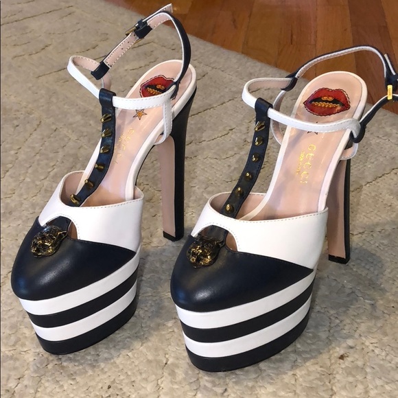 gucci striped platform sandals